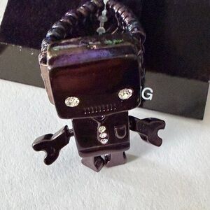 Robot Charm Pendant Necklace - Shiny Dark Brown with Rhinestones